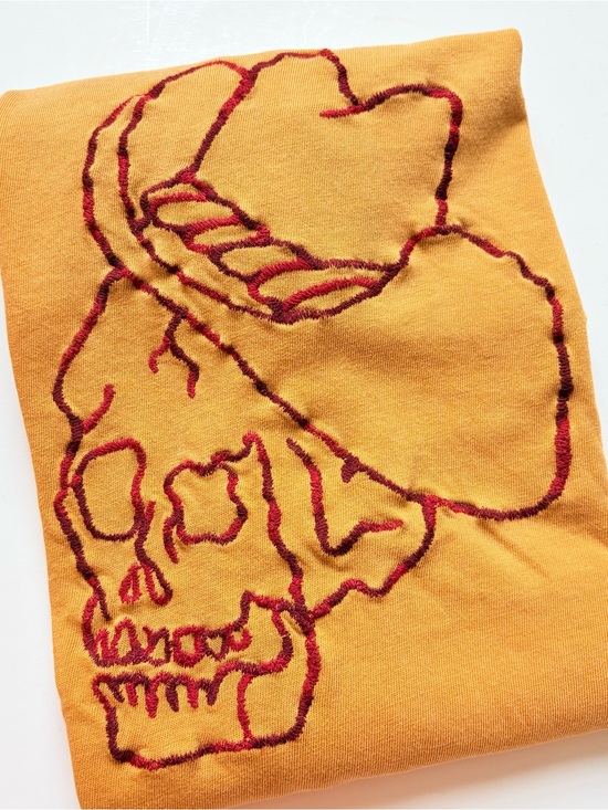 Lucky Brand Other - Lucky Brand Mustard Yellow T-Shirt with Red Embroidered Skull Design Small